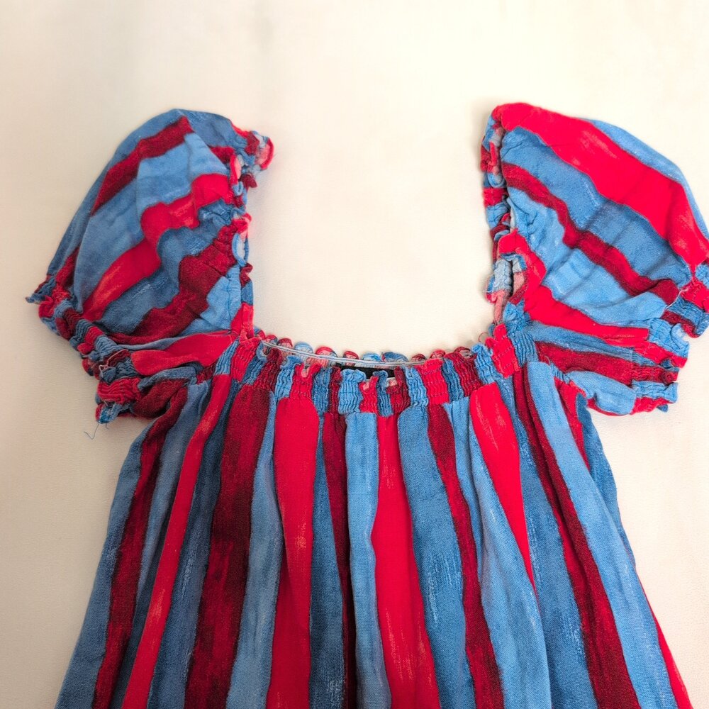 Pomander Place Red & Blue Striped Puff Sleeve Mini Dress - Picture 5 of 10